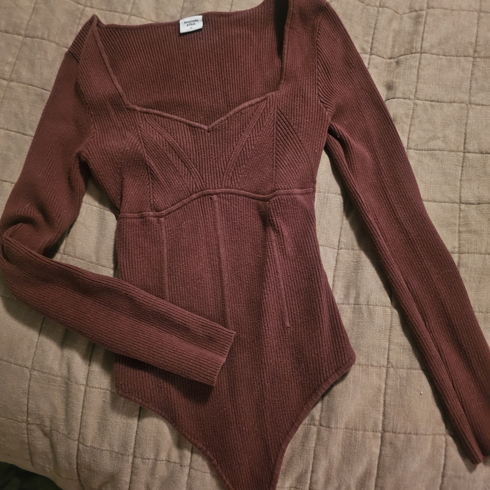 3 Bundle Abercrombie & Fitch Long Sleeve Bodysuit - Grey, Rust , Sage Green - Picture 2 of 9